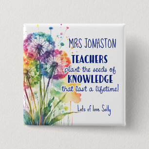 Plant the Seed of Knowledge Button, Dandelion 2 Inch Square Button