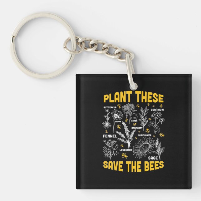 Plant These Save The Bees Keychain (Front)