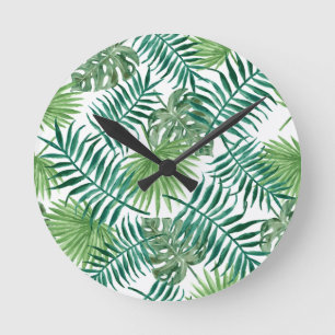 Plant Tropical Botanical Palm Leaf Round Clock