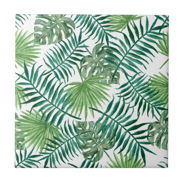 Plant Tropical Botanical Palm Leaf Tile (Front)