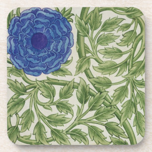 Plant with a blue flower (w/c on paper) coaster