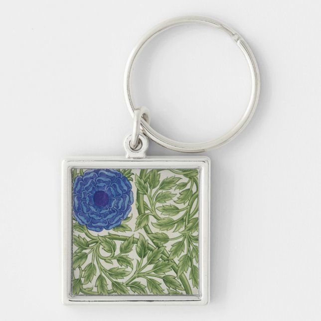 Plant with a blue flower (w/c on paper) keychain (Front)