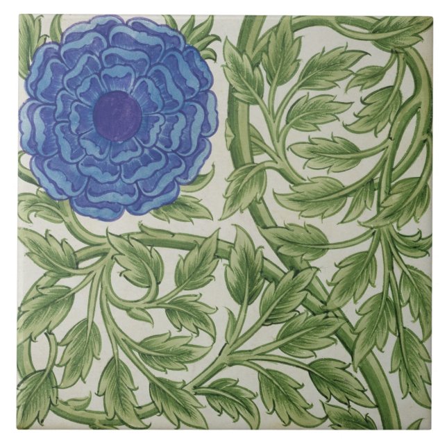 Plant with a blue flower (w/c on paper) tile (Front)