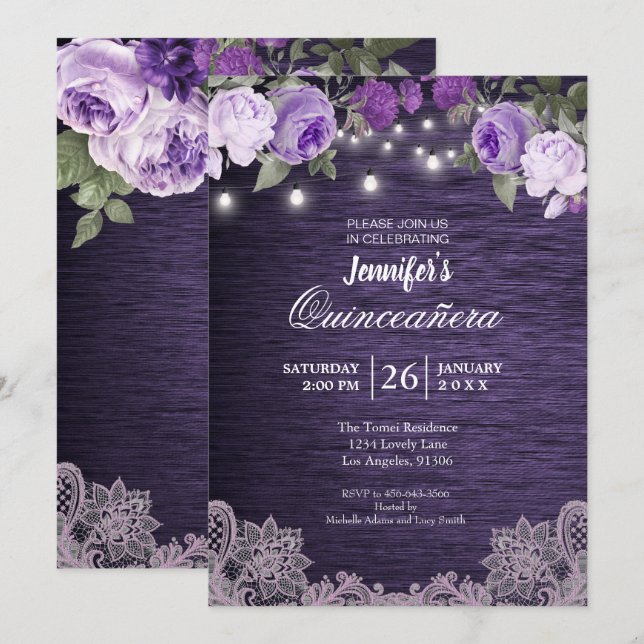 Plante Florale Rustique Quinceanera Invitation (Devant / Derrière)