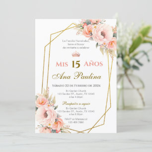 Plante rose Quinceañera Espagnol Invitation