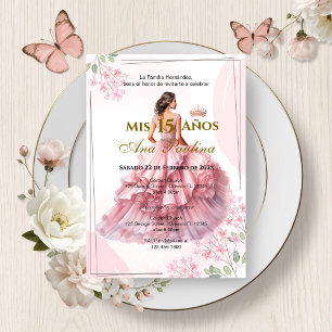 Plante rose Quinceañera Espagnol Invitation