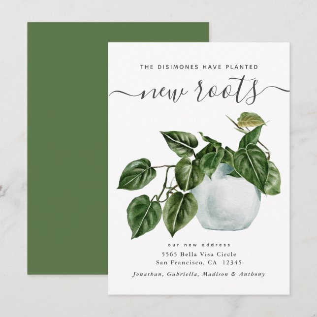 Planted New Roots Watercolor Plant Moving Announcement (Front/Back)