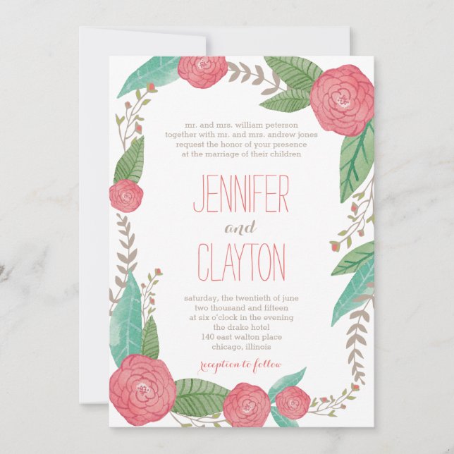 Plantes peintes Invitations de mariage (Devant)