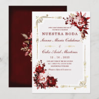 Plantilla Editable de Boda en Burdeos y Dorado