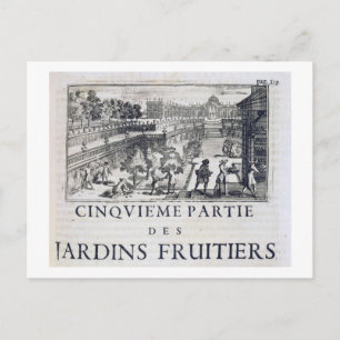 Planting fruit trees, from 'Le Parfait Jardinier, Postcard