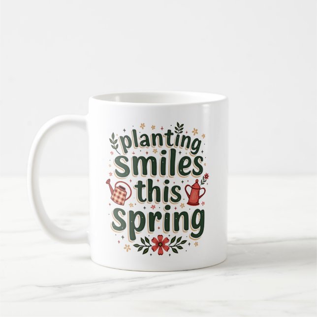Planting Smiles Farmer Cute Spring Farm Life Coffee Mug (Left)