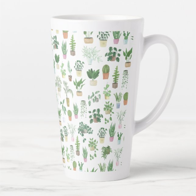 Plantita House Plants and Pots Pattern Latte Mug (Right)