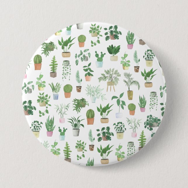 Plantita House Plants and Pots Pattern Tote Bag 3 Inch Round Button (Front)