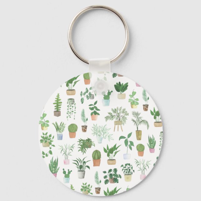 Plantita House Plants and Pots Pattern Tote Bag Keychain (Front)