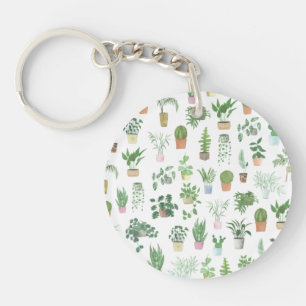 Plantita House Plants and Pots Pattern Tote Bag Keychain