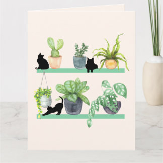 Plants And Cats Lover Black Cats And Potted Plants Card
