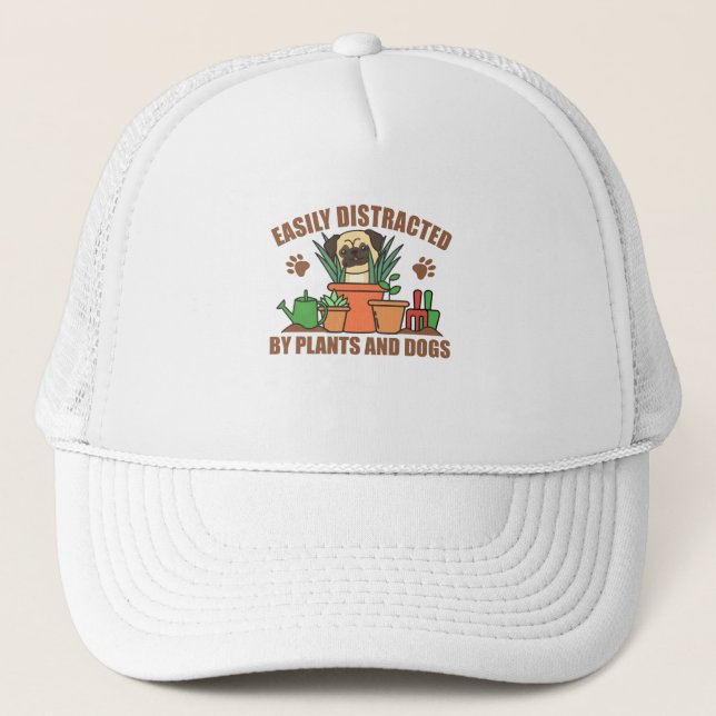 Plants And Dogs Funny Pug In The Garden Flower Trucker Hat (Front)