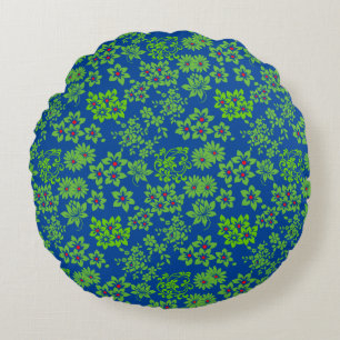 Plants based patterns (6).green Blue BG Round Pillow