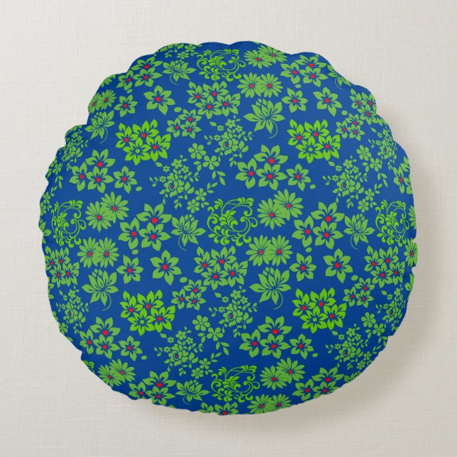 Plants based patterns (6).green Blue BG Round Pillow (Front)