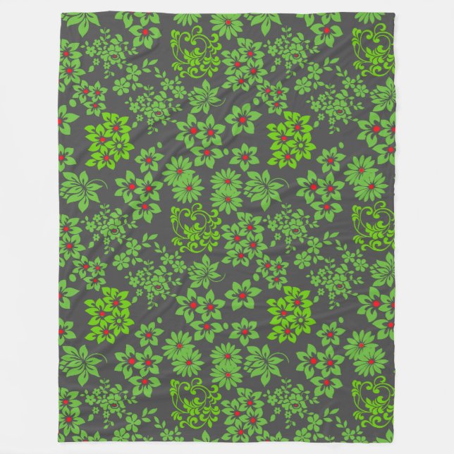 Plants based patterns (6).green DGrey BG Fleece Blanket (Front)