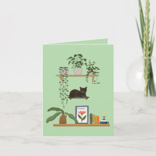 Plants, Cats And Books - Bookish Cat Aesthetic Card