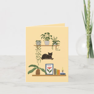 Plants, Cats And Books - Bookish Cat Aesthetic Card