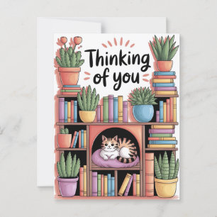 Plants, Cats And Books - Bookish Cat Aesthetic  Postcard
