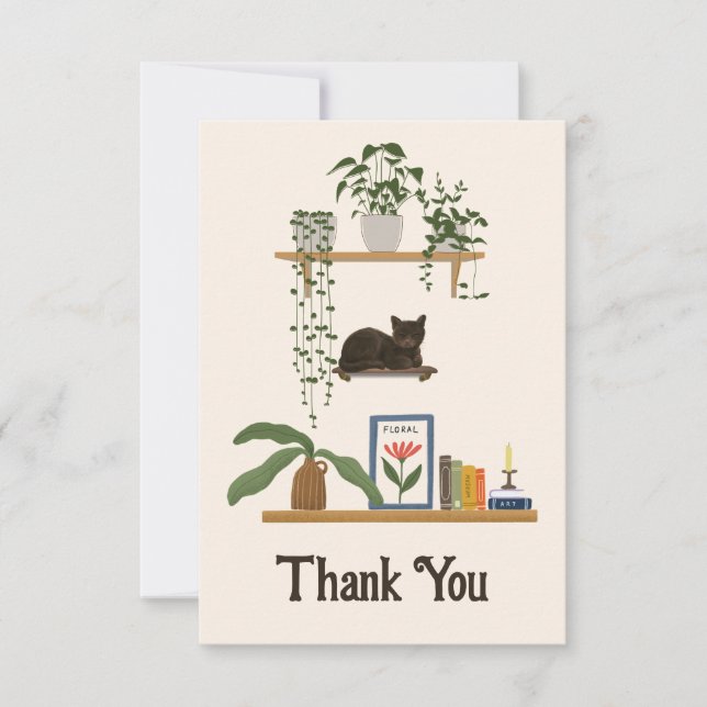 Plants, Cats And Books - Bookish Cat Aesthetic Thank You Card (Front)