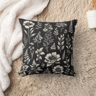 Plants, Leaves and Flowers Natural History Throw Pillow