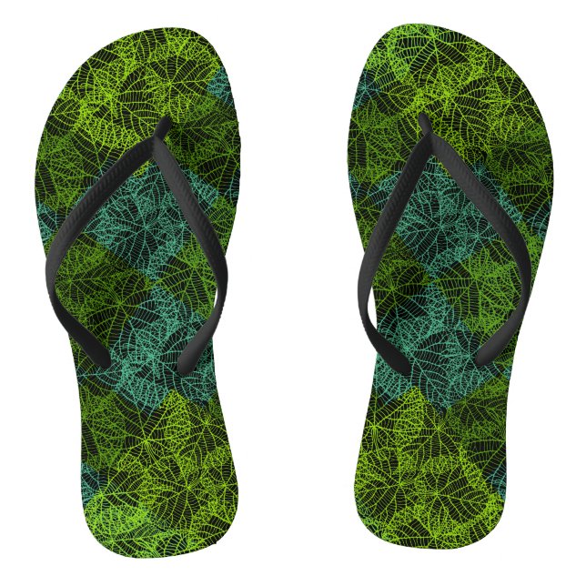 Plants pattern.11b Black BG Flip Flops (Footbed)