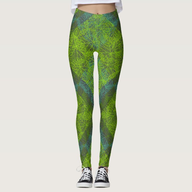 Plants pattern.12c DGrey BG Leggings (Front)
