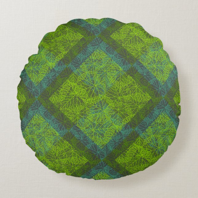 Plants pattern.12c DGrey BG Round Pillow (Front)