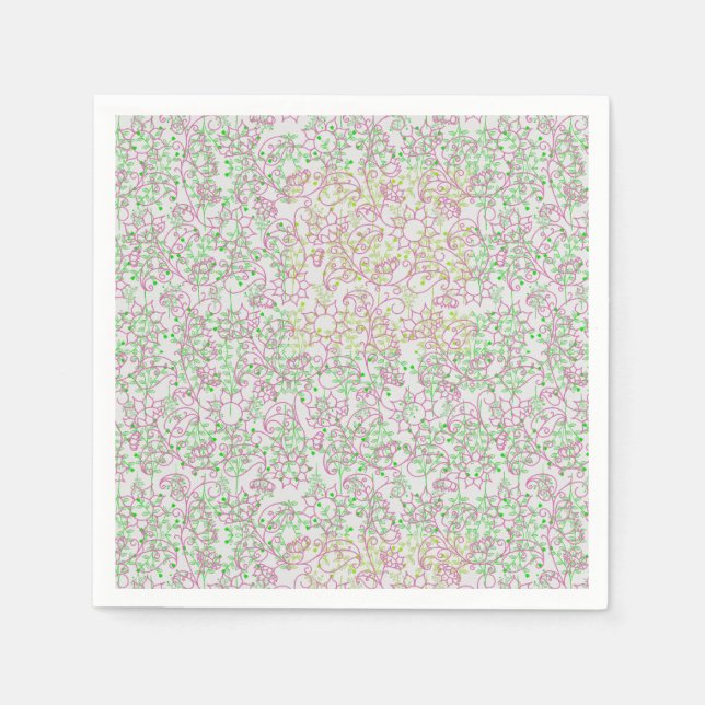 Plants pattern.14C Pink Floral Black BG Napkin (Front)