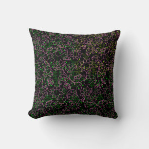 Plants pattern.14C Pink Floral Black BG Throw Pillow