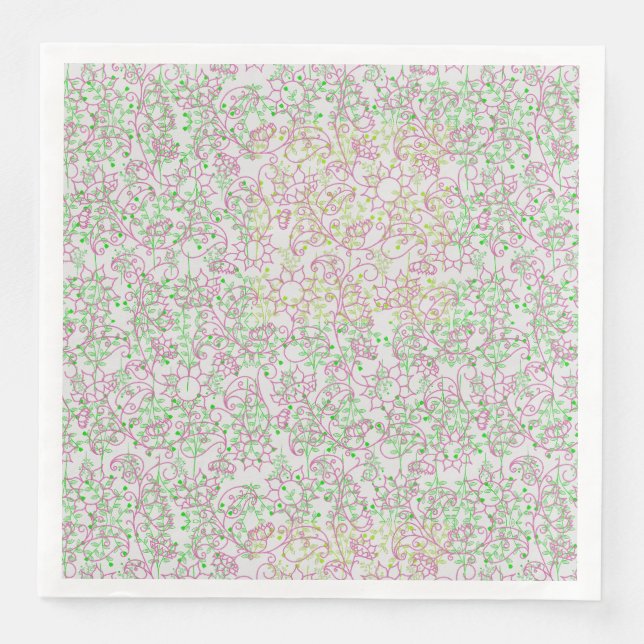 Plants pattern.14C Pink Floral Offwhite BG Napkin (Front)