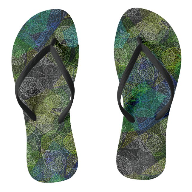 Plants pattern A02.b Leaves Black BG Flip Flops (Footbed)