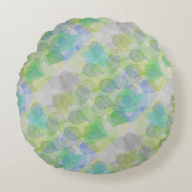 Plants pattern A02.b Leaves LGrey BG Round Pillow (Front)