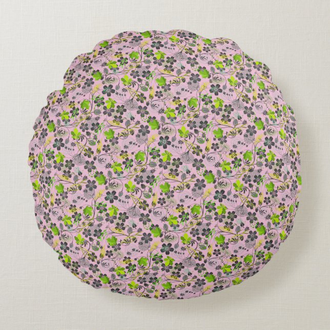 Plants pattern A03.b Lpink BG Round Pillow (Front)