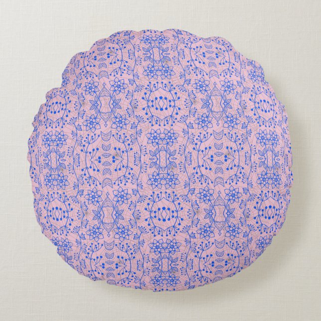 Plants pattern A08.b boho. lpink BG Round Pillow (Front)