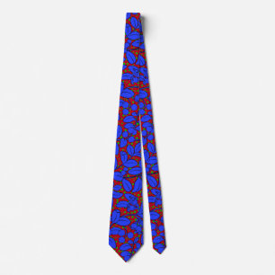 Plants pattern A09.blue b Red BG Tie