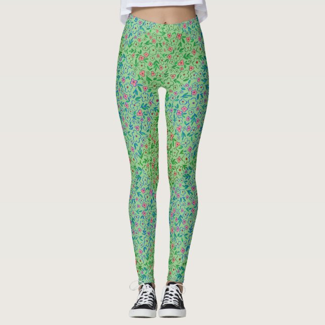 Plants pattern A10.b LGreen BG Leggings (Front)