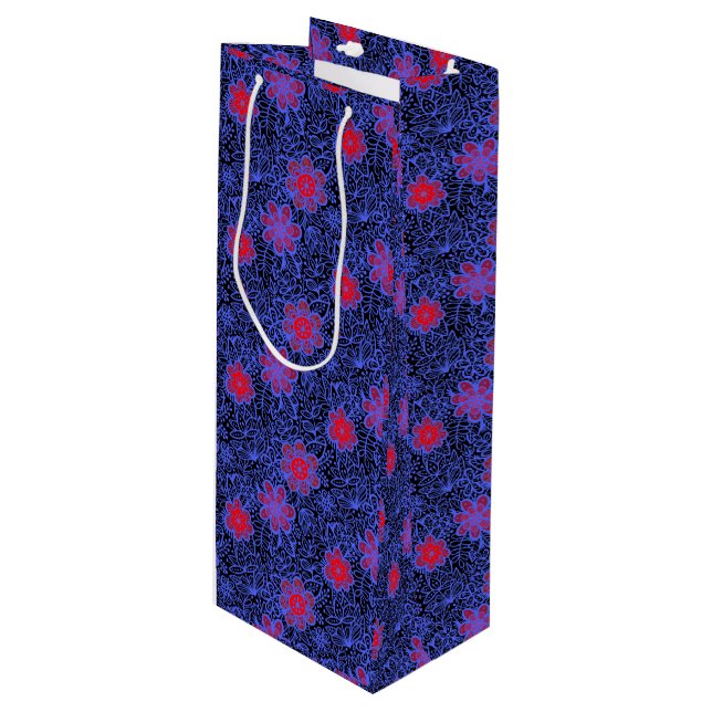 Plants pattern A13.b Black BG Wine Gift Bag (Front Angled)