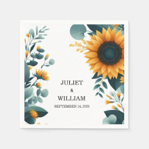 Plants Rustic Garden Greenery Sunflower Wedding Napkin