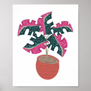 Plants Tropical Pink Monstera Variegated Art Poster
