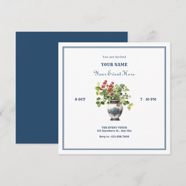 Plants with antique vase  invitation (Front/Back)