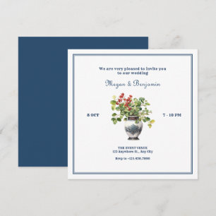 Plants with antique vase wedding  invitation