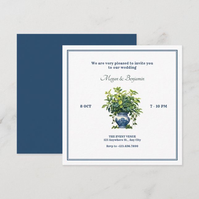 Plants with artistic vase wedding  invitation (Front/Back)