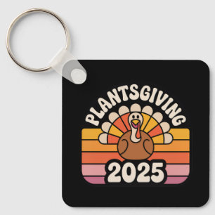 Plantsgiving 2025 Vegan Friendsgiving Retro Badge Keychain