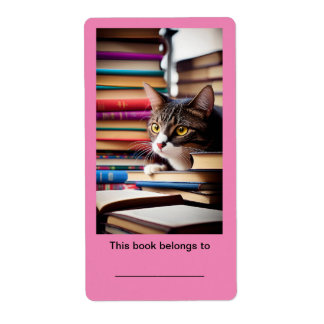 Plaque 2x3 3/4" (ex libris) Stickers Chat Cute