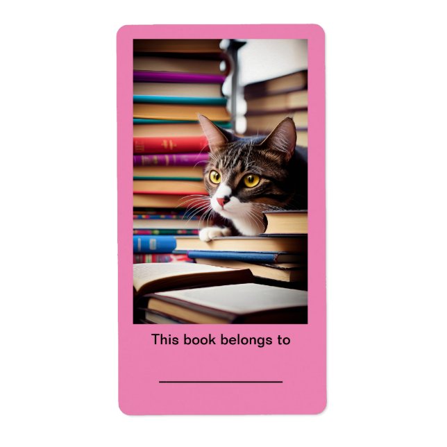 Plaque 2x3 3/4" (ex libris) Stickers Chat Cute (Devant)